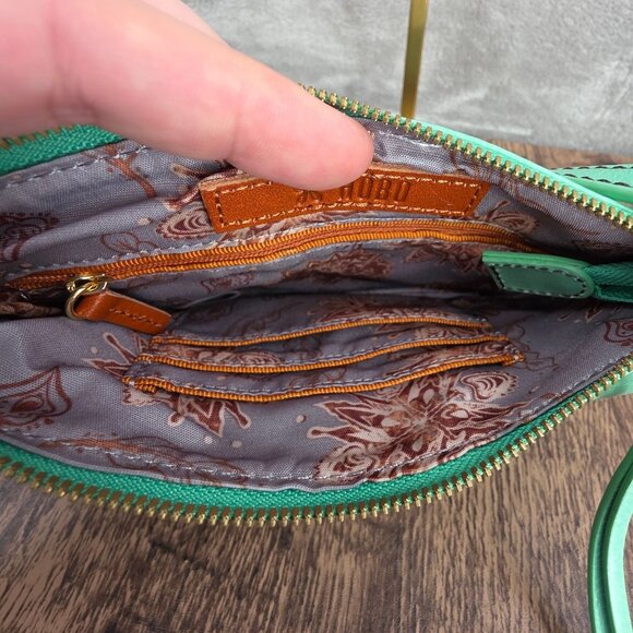 HOBO Amble Crossbody Bag Mint Green Leather Small Multi Pocket Magnetic Zip Boho - Picture 10 of 15